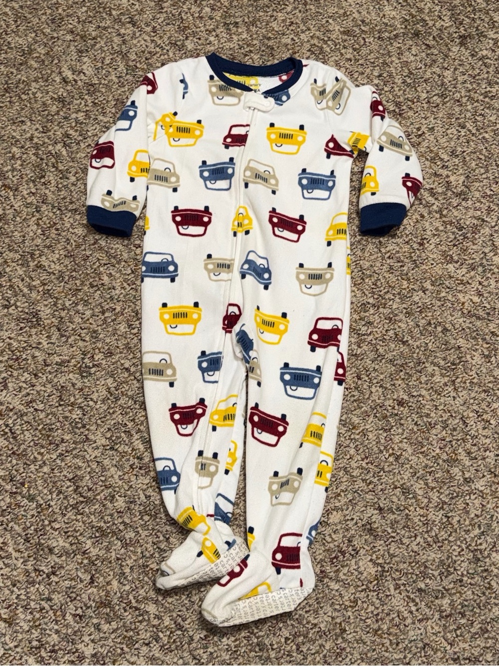 Boys toddler 2T pajamas White Kids Car-Print Footed One-Piece